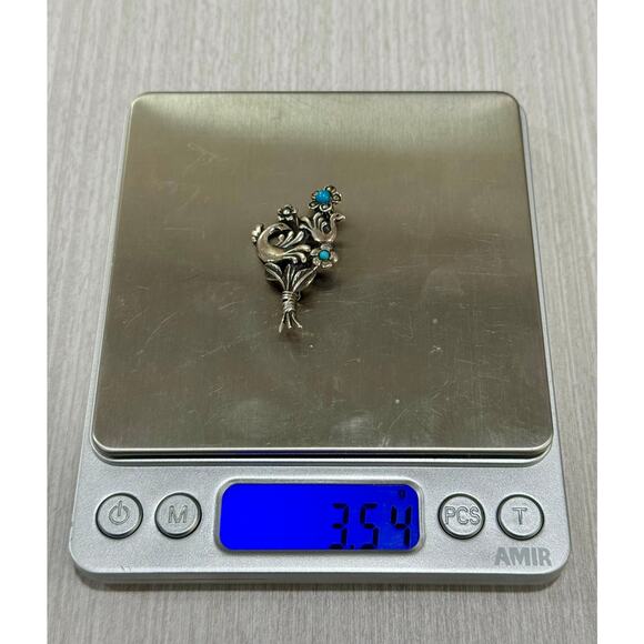 Vintage 925 Sterling Peacock Bird Turquoise Brooch Pin 3.54 grams (025) - Picture 5 of 7